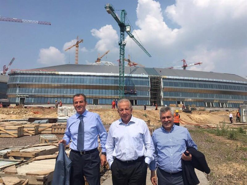 Mabetex Group - The President and CEO of Mabetex Group Mr. Behgjet Pacolli with Mr. Afrim Pacolli and Mr. Mustafa Ibrahimi on the construction site of Expo 2017